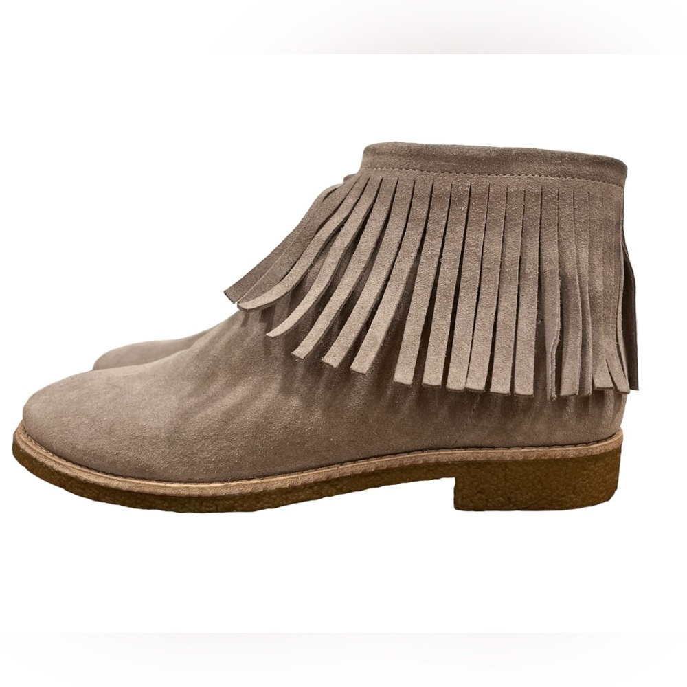 Kate Spade Fringe Suede Ankle Boots Taupe Boho Western Festival 7.5 - Picture 2 of 11